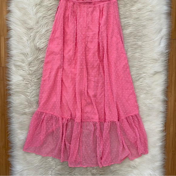 Lulus Bubblegum Pink Swiss Dot Effortlessly Easy High-Low Midi Wrap Dress XS - Picture 10 of 12